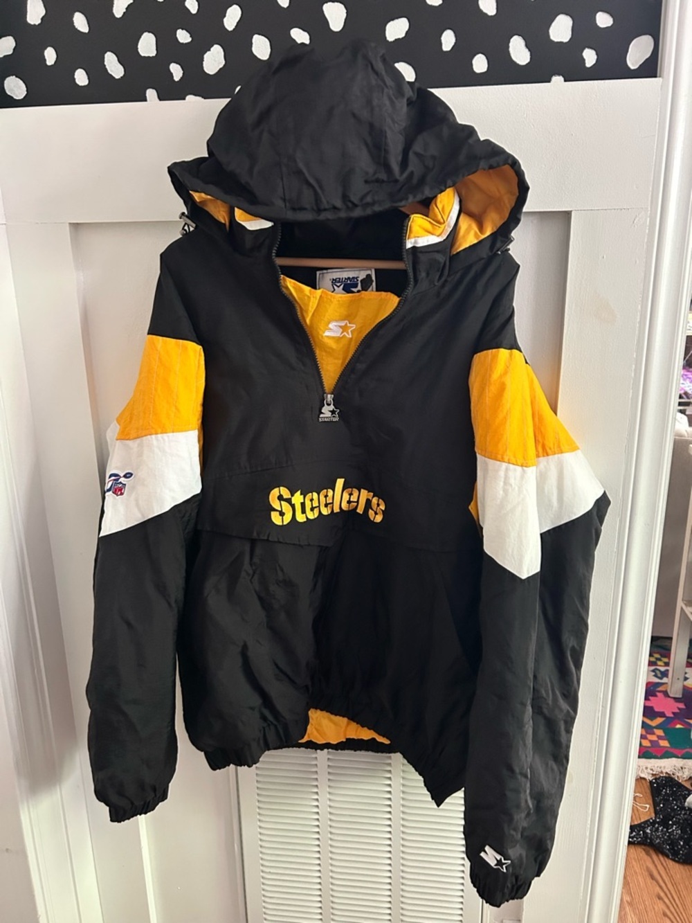 Starter Pittsburgh Steelers Pullover Jacket XL Black Gold Hooded Vintage NFL